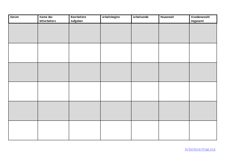 Arbeitszeiterfassung Muster