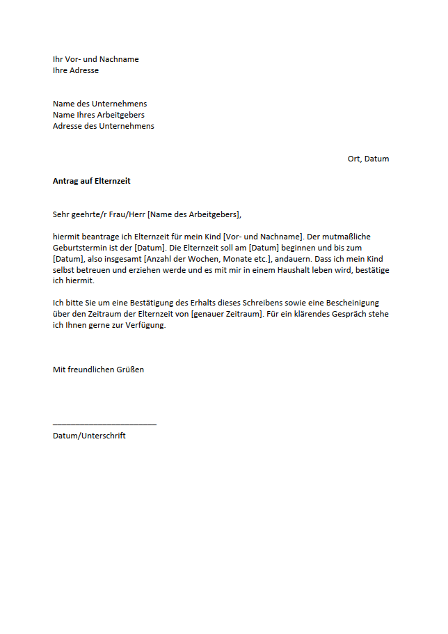 Muster Elternzeitantrag
