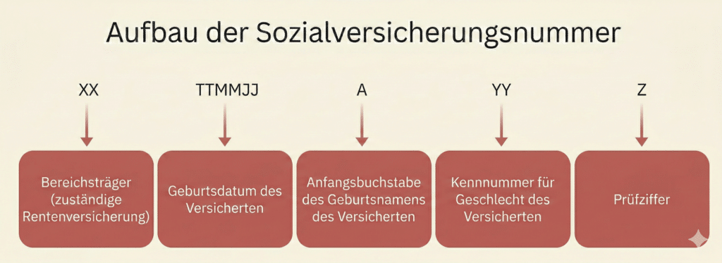 Im Aufbau der Sozialversicherungsnummer finden Sie verschiedene Informationen.
